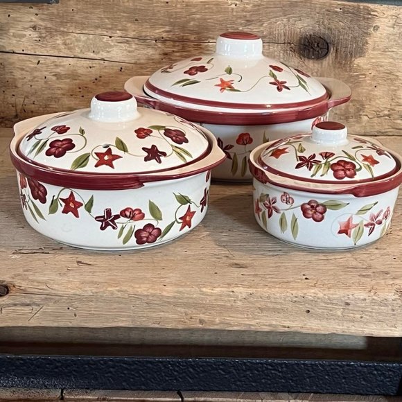 3-Piece Mulberry Home Collection "Rust Floral" Casserole Dish Set - Picture 1 of 7